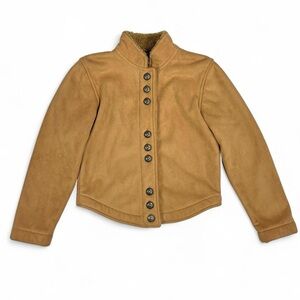 Vintage chestnut faux suede curved hem cropped jacket